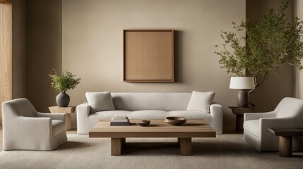 Modern living room with neutral tones and minimalist decor