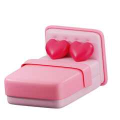  A miniature pink bed with two heart-shaped pillows, perfect for a Valentine's Day-themed 3D scene.