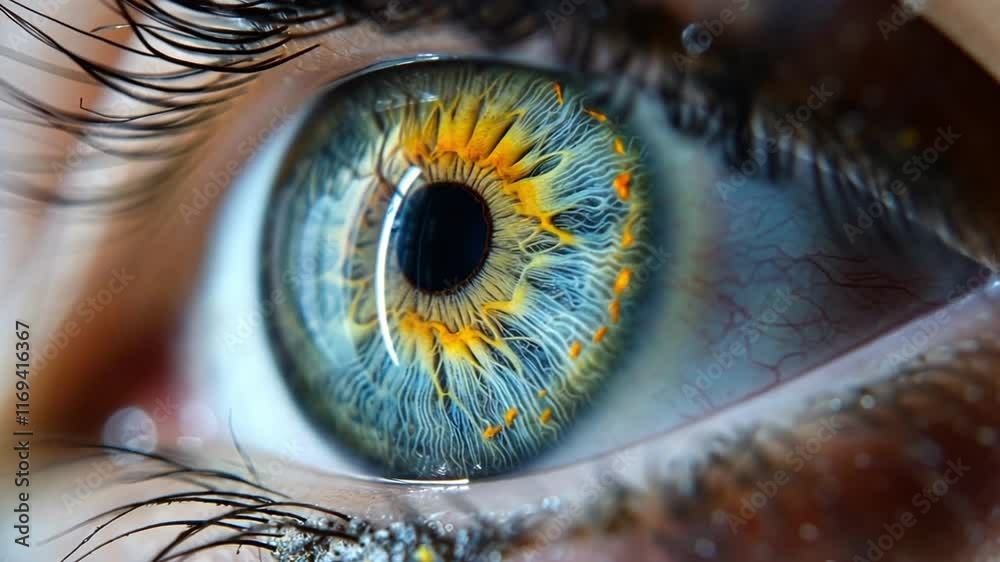 Aufkleber A striking close-up showcases a colorful eye featuring intricate details and patterns resembling electronic circuits. Light reflects off the surface, enhancing the vividness and depth.