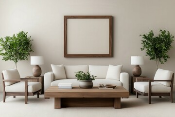 Modern living room design focused on minimalism and natural elements