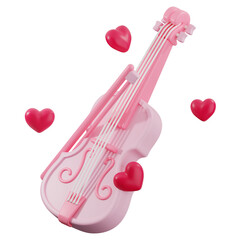 A 3D rendering of a pink violin with a bow, surrounded by floating hearts, symbolizing the love of music.