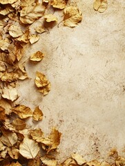 Dried Autumn Leaves Bordering Beige Background