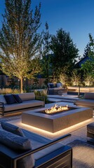 Cozy Outdoor Seating Area with Fire Pit at Dusk