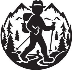Hiking icon silhouette vector with white background