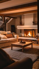 Cozy living room with a warm fireplace and inviting decor ambiance