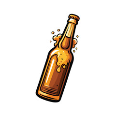 A vector illustration of an open beer bottle with foam spilling out.