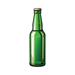 A vector illustration of a sleek green glass beer bottle with a golden cap.
