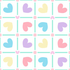 Checkered of heart shape in pastel color. Valentine seamless pattern. Grid geometric.