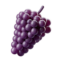 A 3D render of a cartoon style bunch of purple grapes. The grapes are in a minimalist style, with simple shapes and smooth curves. The grapes are isolated on a transparent background.