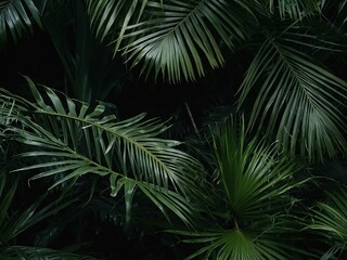 jungle thicket with dark green monstera fern as background