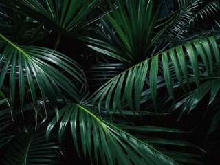 Obraz premium jungle thicket with dark green monstera fern as background
