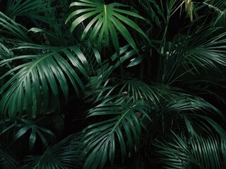 jungle thicket with dark green monstera fern as background