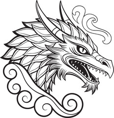 Sketch of dragon mask symbol vector art illustration