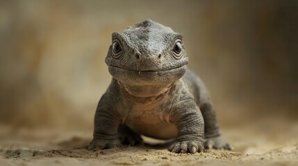 Obraz premium Captivating close up portrait of a small scaly reptilian creature peering curiously from its natural habitat The detailed texture pattern