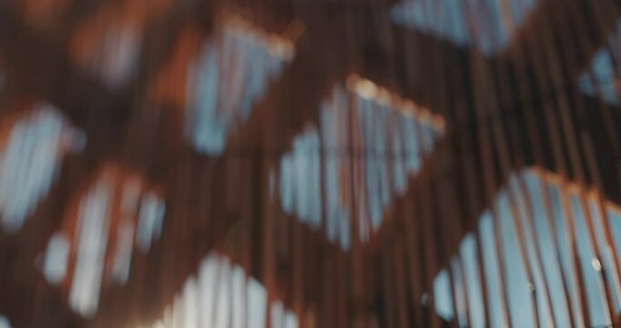 Soft Unfocused Bamboo Wooden Crosshatch Texture Background Sunset Flare Slow Motion