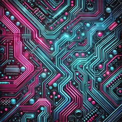 Neon Circuitry: Vibrant Tech Patterns on Metallic Texture