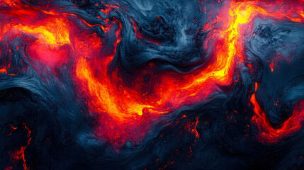 Dynamic Lava Flow Inspired Abstract Texture with Intense Creative Fluidity in Fiery Red and Cool Black Hues, Generative AI Illustration for Bold Design Compositions