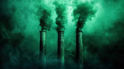 Industrial smokestacks emit thick smoke into the air, highlighting environmental concerns and pollution issues.