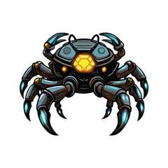 A cybernetic crab with armored metal claws and glowing blue accents.