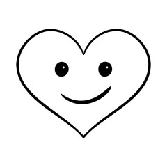 Vector smiling heart with eyes and mouth in line art style. Graphic monochrome drawing. Hand drawn heart outline sketch, ink illustration. Design element Valentines day.