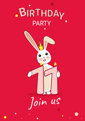 11 years old. Birthday party. Invitation. 