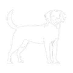 Minimalistic line drawing of a dog in a standing pose, featuring clean and elegant details. Ideal for logos, pet-related products, or design projects.