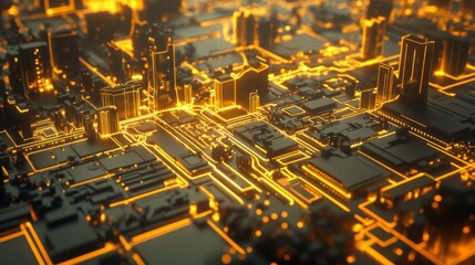 Glowing Cityscape with Clean Lines and Bright Light Effects