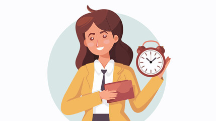 Professional Young Businesswoman Holding Alarm Clock, Time Management Concept