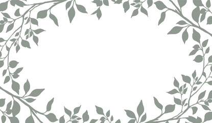 Frame with silhouettes of branches and leaves. Vector pattern for card, presentation, wallpaper, poster, banner, print, packaging, web design