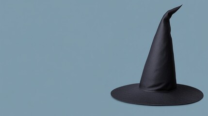 Fototapeta premium Black Witch Hat Isolated on Blue Background for Halloween Spooky Theme and Seasonal Design