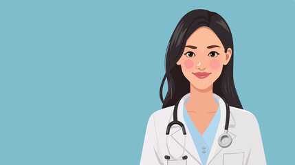 Asian Female Doctor on Blue Background Vector Illustration