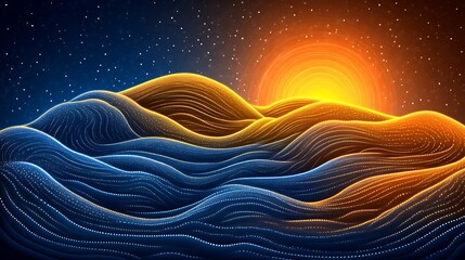 Luminous Waves Underneath A Setting Sun