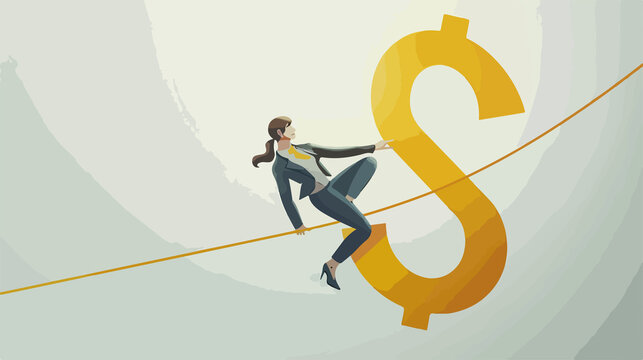 Determined Businesswoman Climbing Rope in Success Concept Image