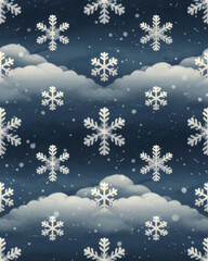 Seamless snowflake and cloud pattern design. Seamless holiday snowflake pattern wallpaper background for winter concept.