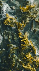 Vibrant Seaweed and Bubbles in Ocean Water Under Natural Light