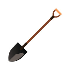 Garden Shovel with Black Metal Head and Wooden Handle Vector - Cartoon Clipart & Line Art Design.eps