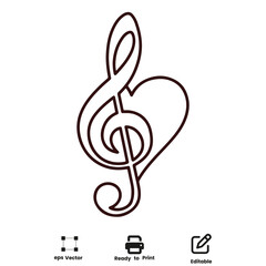 Obraz premium Treble Clef Heart shape Love Symbol Logo Minimalist Music Valentine Day vector Design coloring page for printable activity book