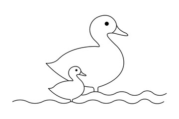 Duck continuous one line drawing with outline vector illustration