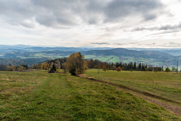 View from Bahenec in Slezske Beskydy mountains in Czech republic