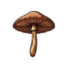 A detailed vector illustration of a parasol mushroom with a large, brown cap and a slender stem.