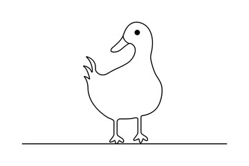 Duck continuous one line drawing with outline vector illustration