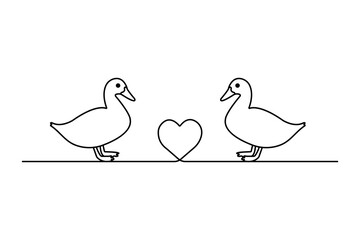 Duck continuous one line drawing with outline vector illustration