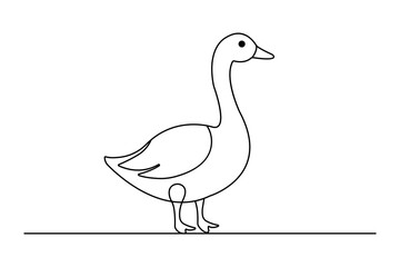 Duck continuous one line drawing with outline vector illustration