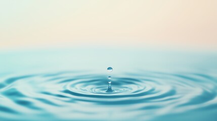 Splash of Fresh Water Droplet Hitting Surface Creating Ripples in Realistic Close Up Photography Highlighting Pure Nature and Tranquility for Calm Meditative and Refreshing Visual Appeal