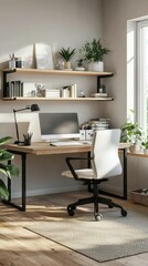 Fototapeta premium Modern Home Office Setup with Plants and Natural Light