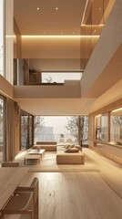 Fototapeta premium Modern Minimalist Living Room with Natural Light and Cozy Atmosphere