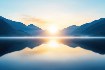 Fototapeta premium Sunrise reflection over serene lake mountain landscape nature photography tranquil environment scenic view peaceful concept