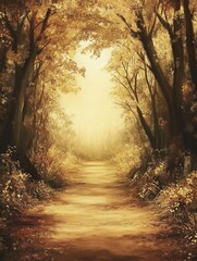 Obraz premium Golden Autumn Path Through a Serene Forest