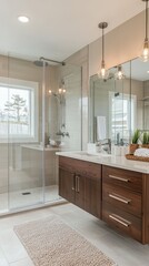 Modern bathroom design with glass shower and stylish decor elements