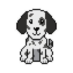 Fototapeta premium Pixel art cute dalmatian dog vector in retro style for design.